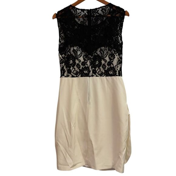 Marchesa Notte Beige Silk Black Lace Short Sleeve Romantic Bubble Mini Dress 10 - Picture 3 of 7